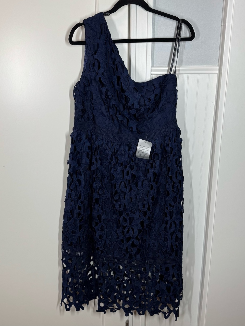 Chi chi London Curve One Shoulder Skater‎ Crochet Dress In Navy size 14 NWT